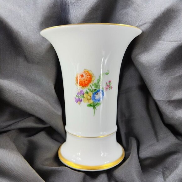 1975 Hochst German Vase Multicolor Flowers with Gold Trim Germany Porcelain Vtg - Picture 2 of 16